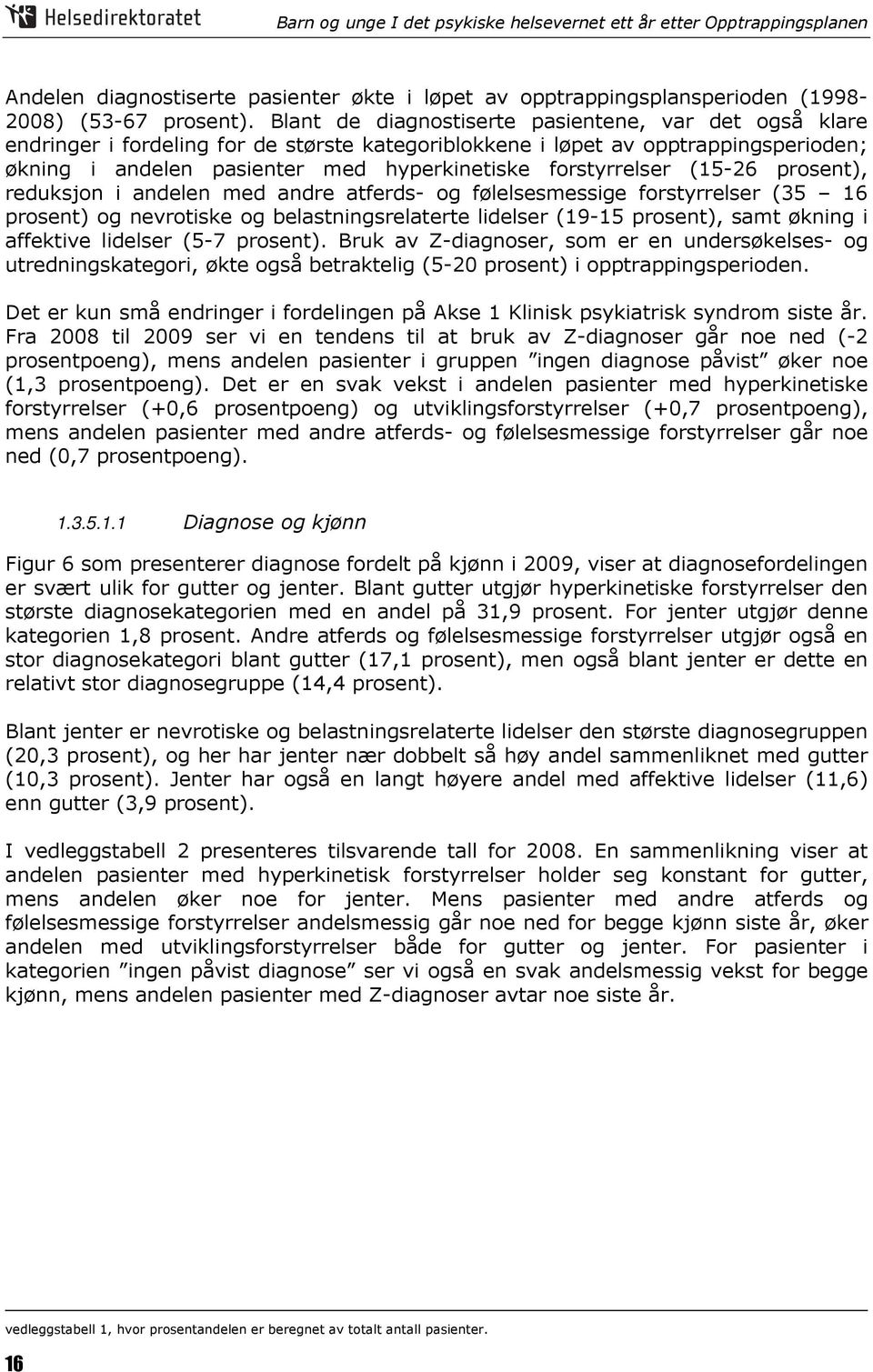 forstyrrelser (15 26 prosent), reduksjon i andelen med andre atferds og følelsesmessige forstyrrelser (35 16 prosent) og nevrotiske og belastningsrelaterte lidelser (19 15 prosent), samt økning i