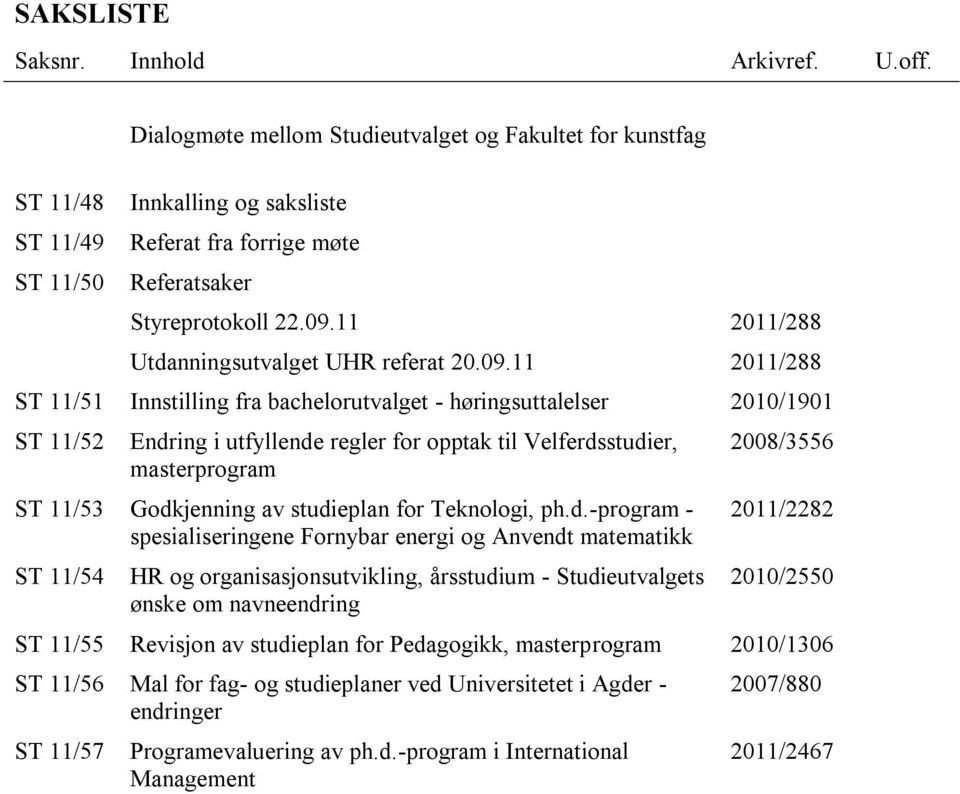 11 2011/288 Utdanningsutvalget UHR referat 20.09.