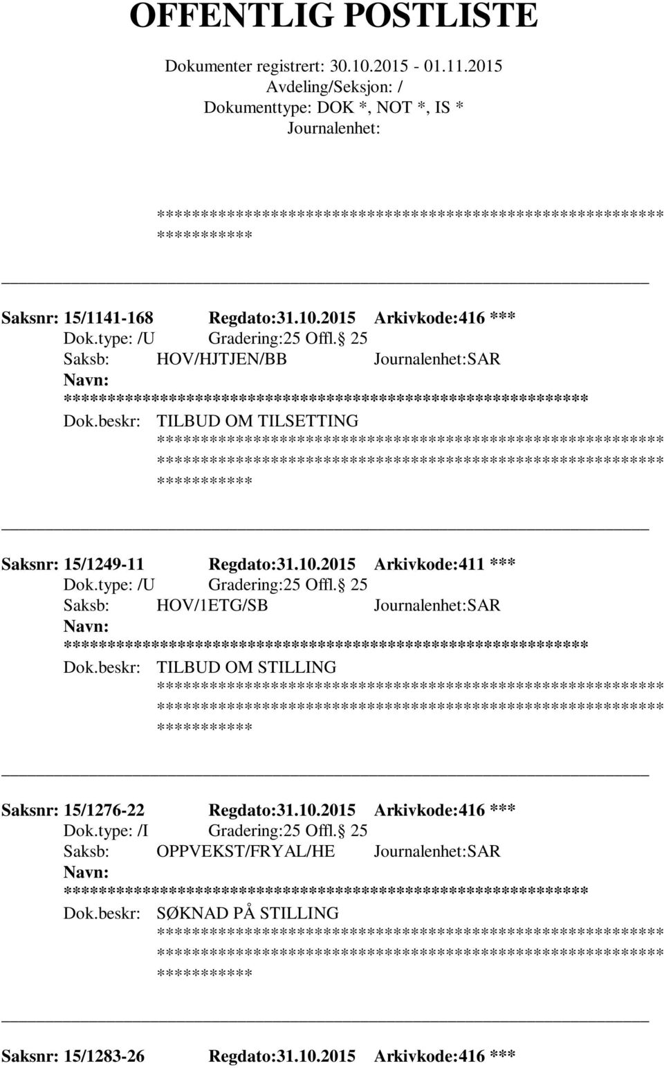 2015 Arkivkode:411 *** Saksb: HOV/1ETG/SB SAR ** Dok.