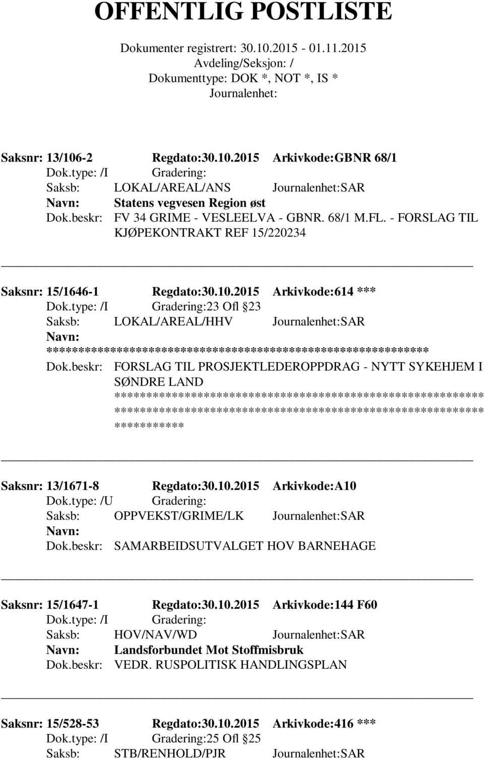 beskr: FORSLAG TIL PROSJEKTLEDEROPPDRAG - NYTT SYKEHJEM I SØNDRE LAND Saksnr: 13/1671-8 Regdato:30.10.2015 Arkivkode:A10 Saksb: OPPVEKST/GRIME/LK SAR Dok.