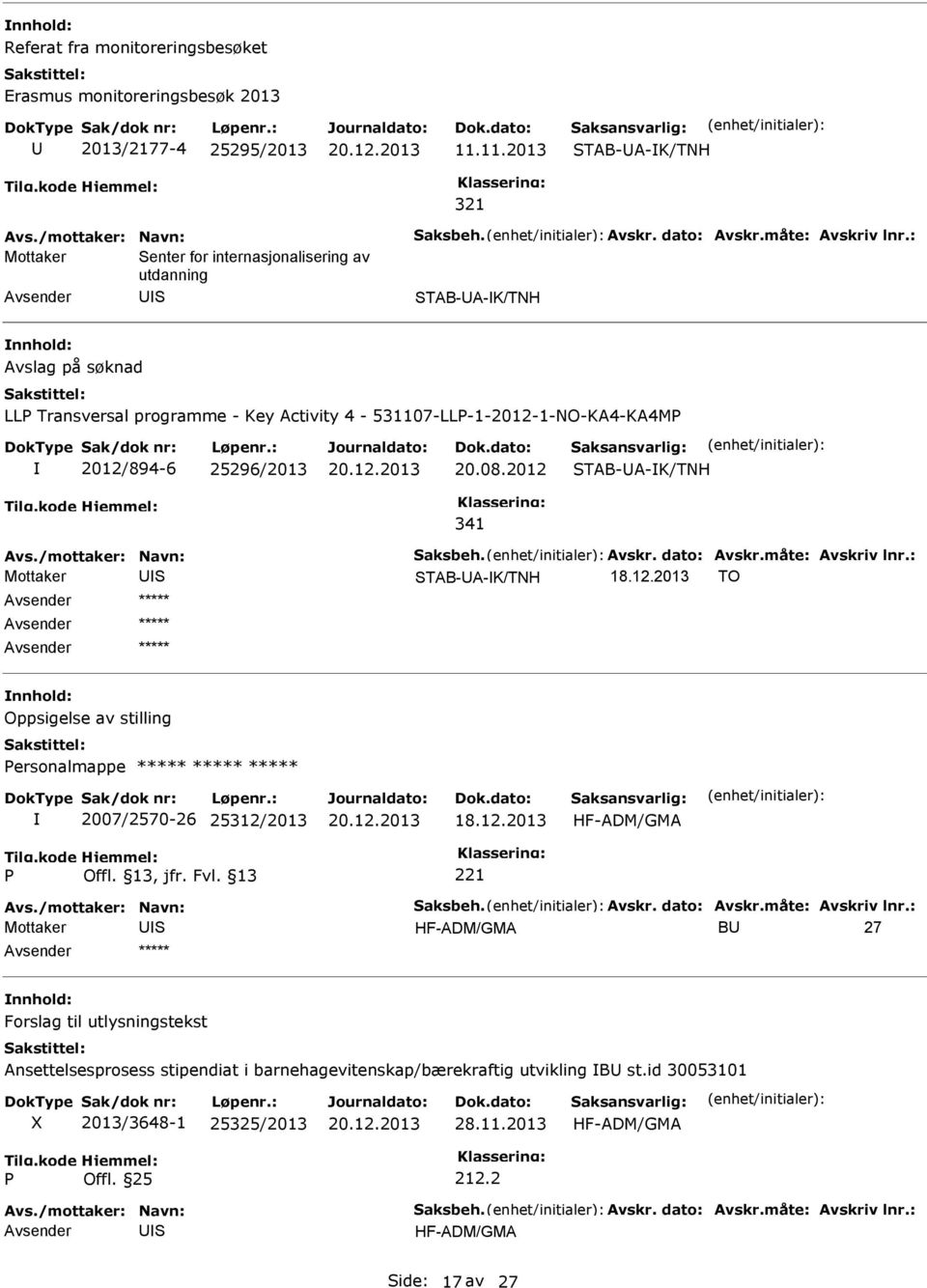 2012 TAB-A-K/TNH 341 Avs./mottaker: Navn: aksbeh. Avskr. dato: Avskr.måte: Avskriv lnr.