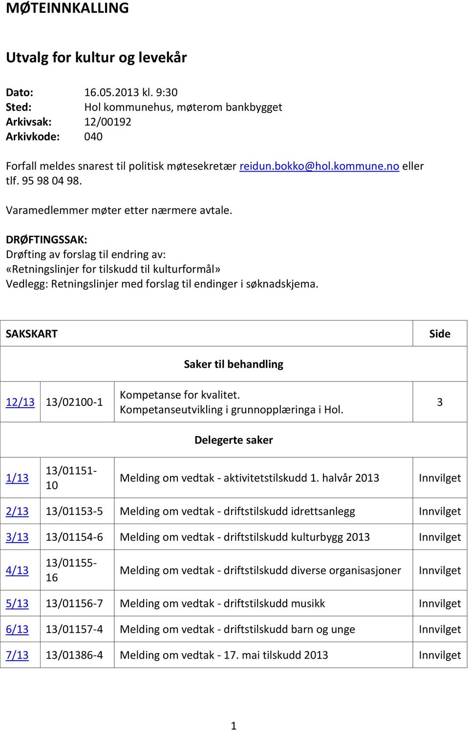 Varamedlemmer møter etter nærmere avtale.