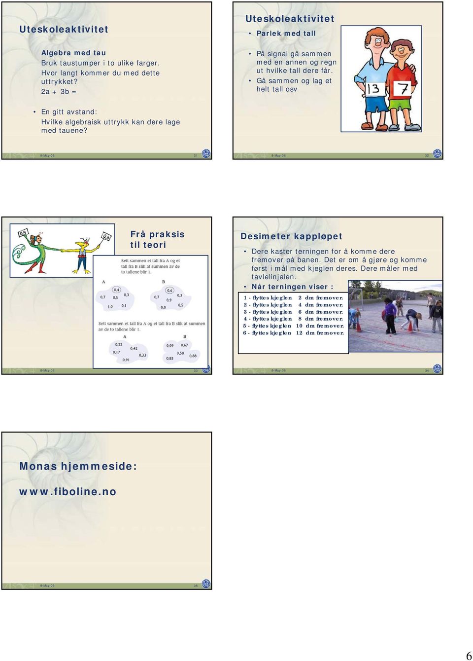 Gå sammen og lag et helt tall osv En gitt avstand: Hvilke algebraisk uttrykk kan dere lage med tauene?