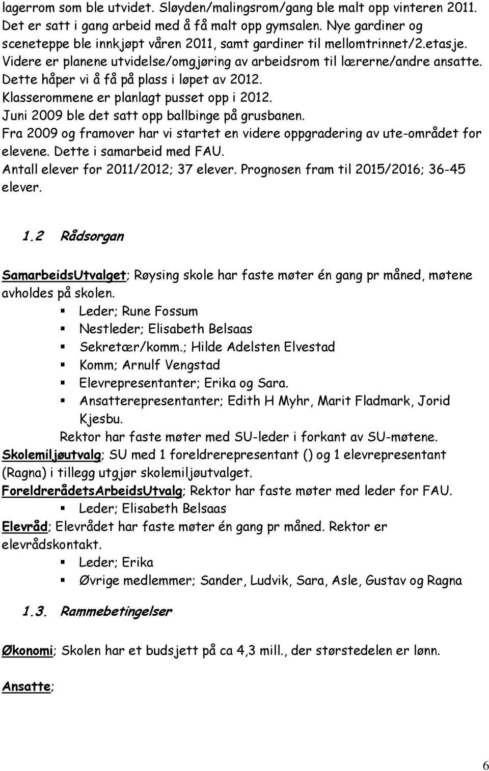 Dette håper vi å få på plass i løpet av 2012. Klasserommene er planlagt pusset opp i 2012. Juni 2009 ble det satt opp ballbinge på grusbanen.