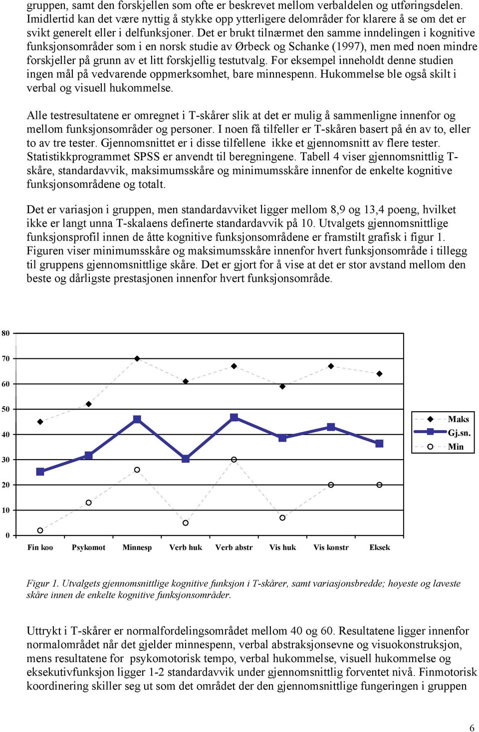 Det er brukt tilnærmet den samme inndelingen i kognitive funksjonsområder som i en norsk studie av Ørbeck og Schanke (1997), men med noen mindre forskjeller på grunn av et litt forskjellig testutvalg.