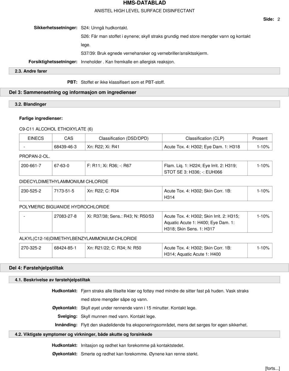 Del 3: Sammensetning og informasjon om ingredienser 3.2.