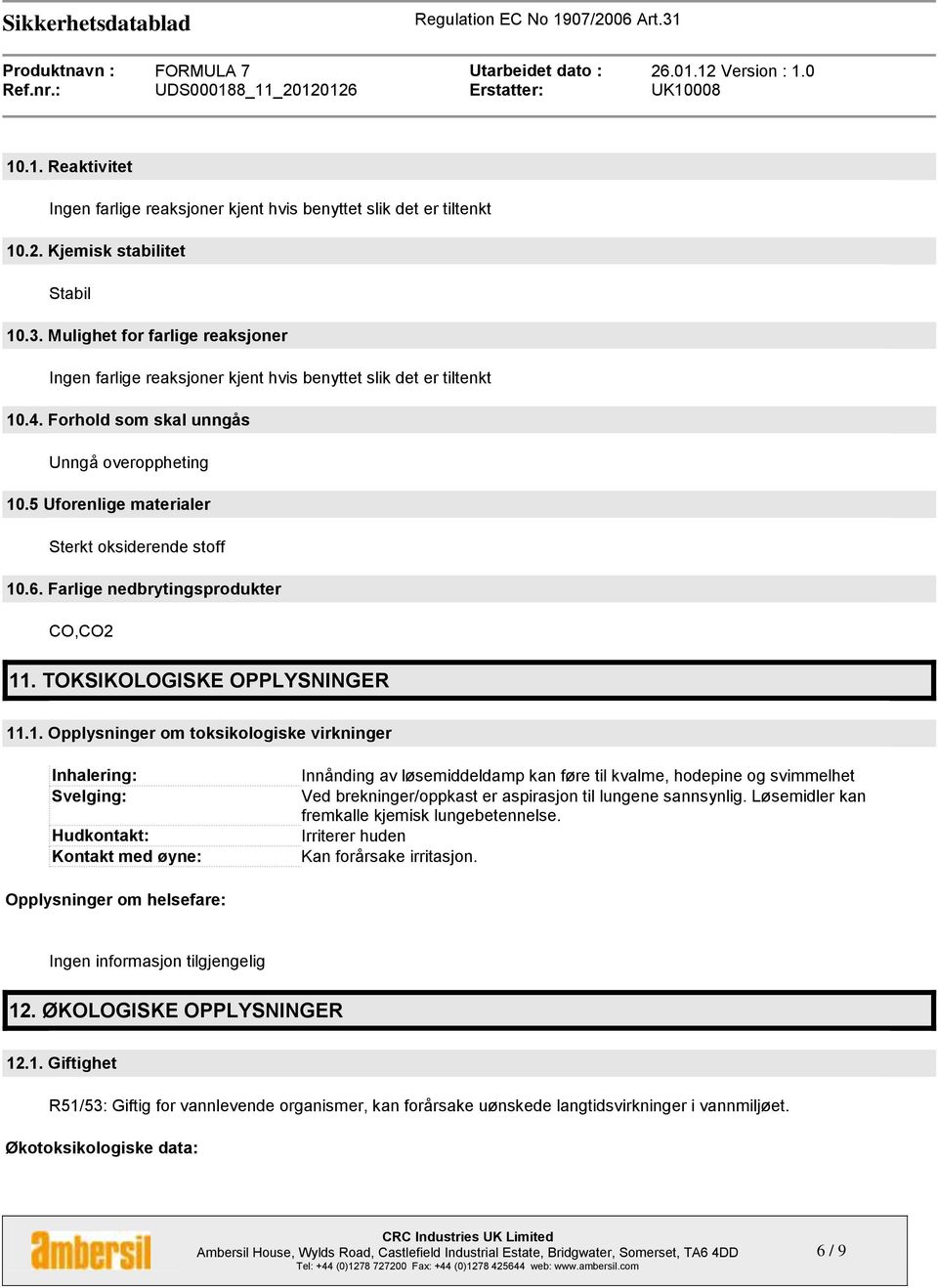 5 Uforenlige materialer Sterkt oksiderende stoff 10