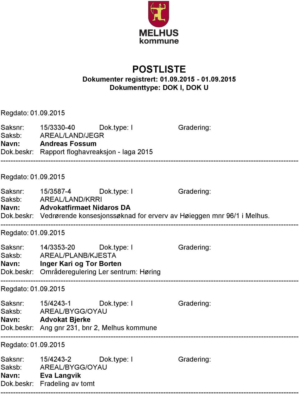 Saksnr: 14/3353-20 Dok.type: I Gradering: Saksb: AREAL/PLANB/KJESTA Navn: Inger Kari og Tor Borten Dok.beskr: Områderegulering Ler sentrum: Høring Saksnr: 15/4243-1 Dok.