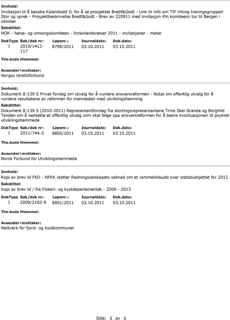 forslag om utvalg for å vurdere ansvarsreformen - Notat om offentlig utvalg for å vurdere resultatene av reformen for mennesker med utviklingshemning Dokument 8:139 S (2010-2011) Representantforslag