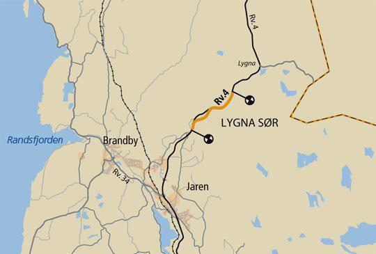 Figur 5: Oversikt over Lygna (Statens vegvesen) Kraftig stigning Et av hovedproblemene på rv. 4 over Lygna har vært stigningsforholdene. Hvert døgn kjører i gjennomsnitt rundt 5.