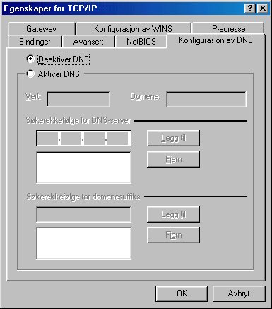 Konfigurering av PC i Windows 98 / Me 1. Gå til Start / Innstillinger / Kontrollpanel. I Kontrollpanel dobbeltklikker du på Nettverk og klikker på Konfigurasjon-tasten. 2.