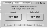 Kjøring og bruk 131 Det er tre programmerbare lademodi. Trykk Velg lademodus i statusskjermen for lademodus. Forsinket (pris og avr.tidspkt.