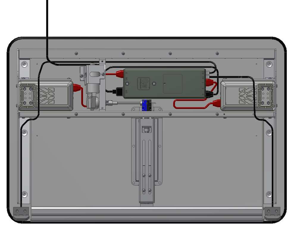 Koble motorledninger til benene (ledninger markert i rødt) Ledning til motor i ben 2 Ledning til betjeningspanel for vinkelregulering av
