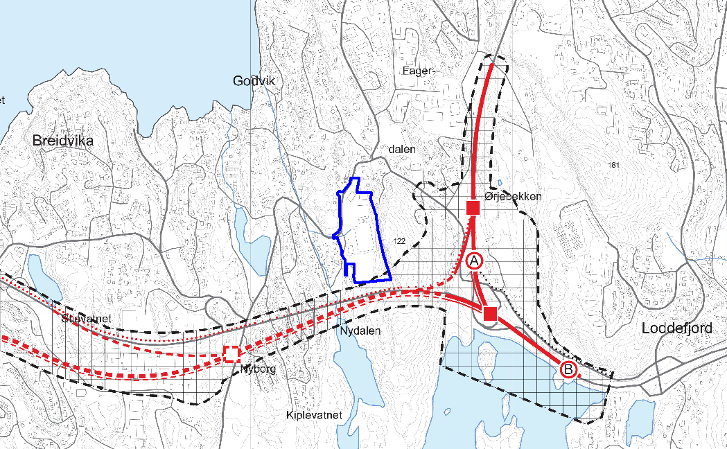 2012 Berøringsgrad En liten del av planområdet (det sørøstlige hjørnet) faller innenfor planavgrensning til kommunedelplanen for fastlandssambandet mellom Sotra og Bergen. 3.