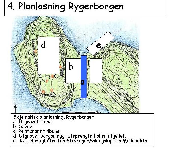 12. Planløsning for Ytraberget/Rygerborgen c Det er uforklarlig at arkeologisk utgravning ikke alt har vært gjennomført. Det må ikke stanse utvikling av et opplevelsessenter.