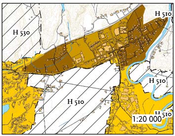 3 Område Vest 3.1 Tangvall sentrum Areal til utbygging: Avgrensningen av analysert areal er 190 daa. Det er realistisk med en utnyttelse på minst 6 boenheter pr. daa, i tillegg til næring i 1.