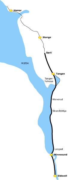 Eidsvoll Hamar En av de mest trafikkerte enkeltsporede banene i Norge Skal oppgraderes med ca. 60 km dobbeltspor Samlede kostnader ca.