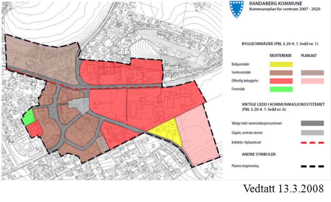 Kommunedelplan for Randaberg sentrum 2007-2020 Formålene er i hovedsak sentrumsområde og offentlig bebyggelse Satsningsområder: Porten inn til sentrum Det grønne sentrum Et