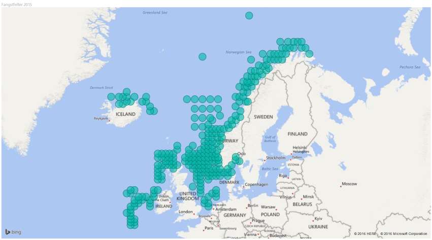 Fangstområder i 2015 1,52 millioner tonn