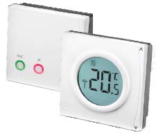 Brezžični prostorski termostati Opis, tehnični podatki Komplet elektronskega termostata z brezžično povezavo in sprejemnika RX 1-S RET 2000 B-RF + RX 1-S preklopni, z LCD displejem, za ogrevanje ali