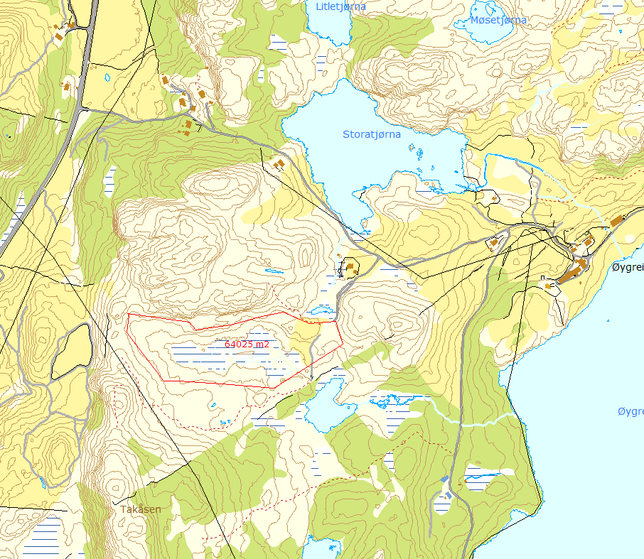 Eksisterende forhold og gjeldene planer 2.1 Dagens arealbruk. Området ligger ved Lauvreidfjellet, aust for Eigersund (se figur no 1). Aktuelt og omliggende arealer er beskrevet som LNF områder.