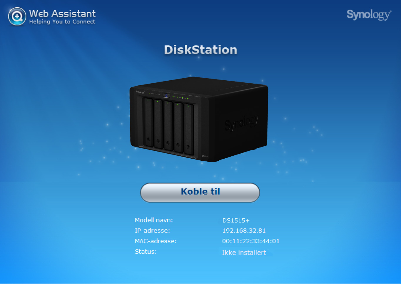 Kapittel Installer DSM på DiskStation 3 Når oppsettet av maskinvaren er fullført, installerer du DiskStation Manager (DSM) Synologys nettleserbaserte operativsystem på din DiskStation.