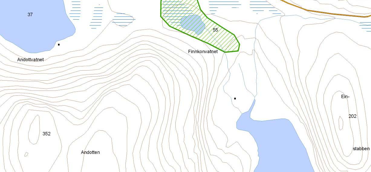 Prioritert viltområde 5019 Finnkonvatnet Verdisetting B viktig viltområde Høyde over havet (m) 55 UTM (WGS84) 34W 538625 7833425 Denne lokaliteten består av selve vannet samt ei sigemyr som strekker