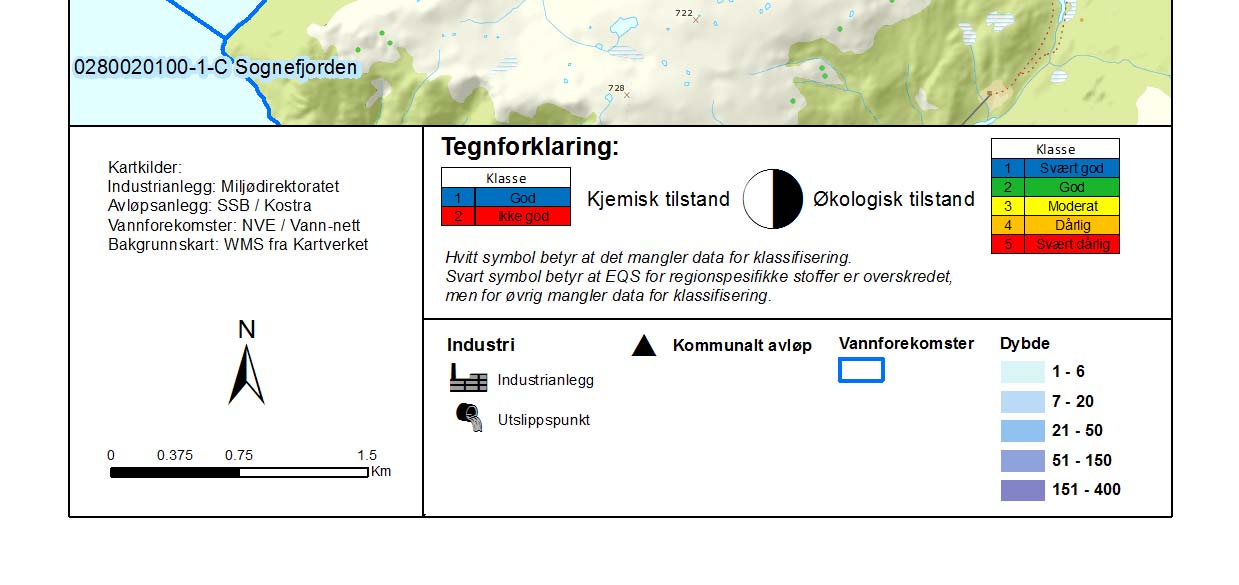 Figur 7. Oversikt over kjemisk tilstand for stasjonene i Høyangsfjorden.