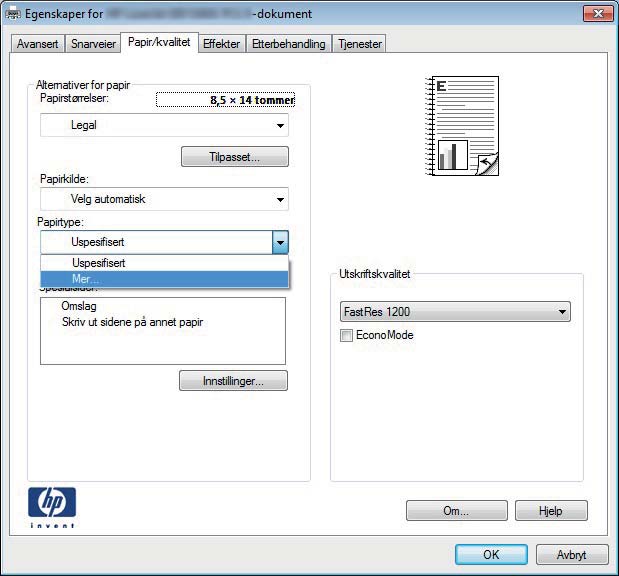 Velge papirtype (Windows) 1. Velg alternativet Skriv ut ved hjelp av programmet. 2.