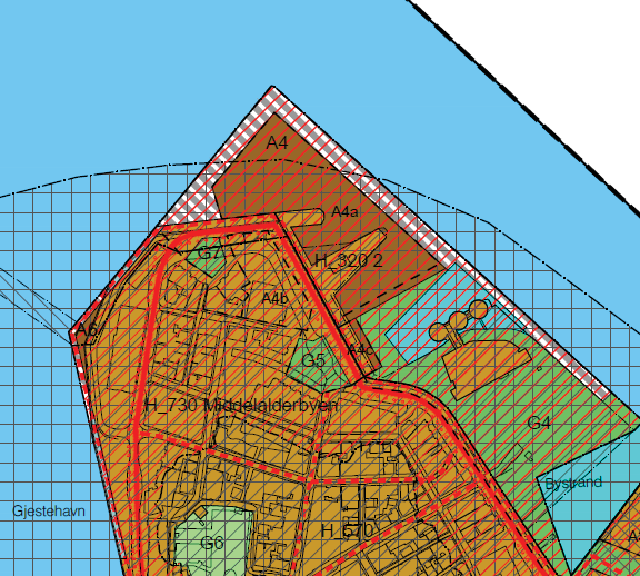 46 Figur 33: Utsnitt plankart For å sikre et sammenhengende offentlig byrom (G4) i tilknytning til oljemuseet viser plankartet sammenhengende grønnstruktur fra Jorenholmen til Oljemuseet.