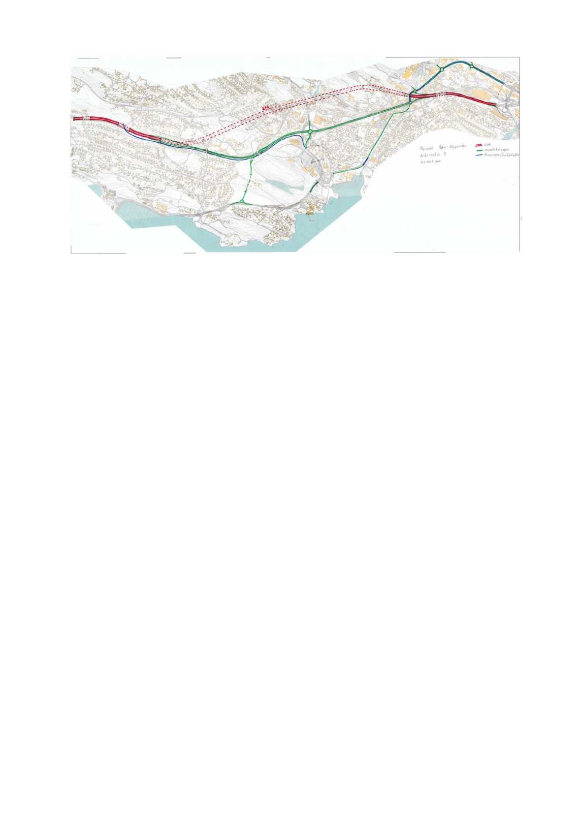 Side11 av 11 Alternativ 2.3: Ny E18i tunnelhaga-nesbru(cirka 2,7 km) og miljølokk vedholmenkirke, ny lokalvei delvisi dagense18-trase,separatløsningfor buss(ulike varianterskalvurderes).