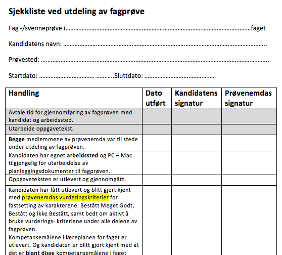 Sjekkliste ved utdeling av