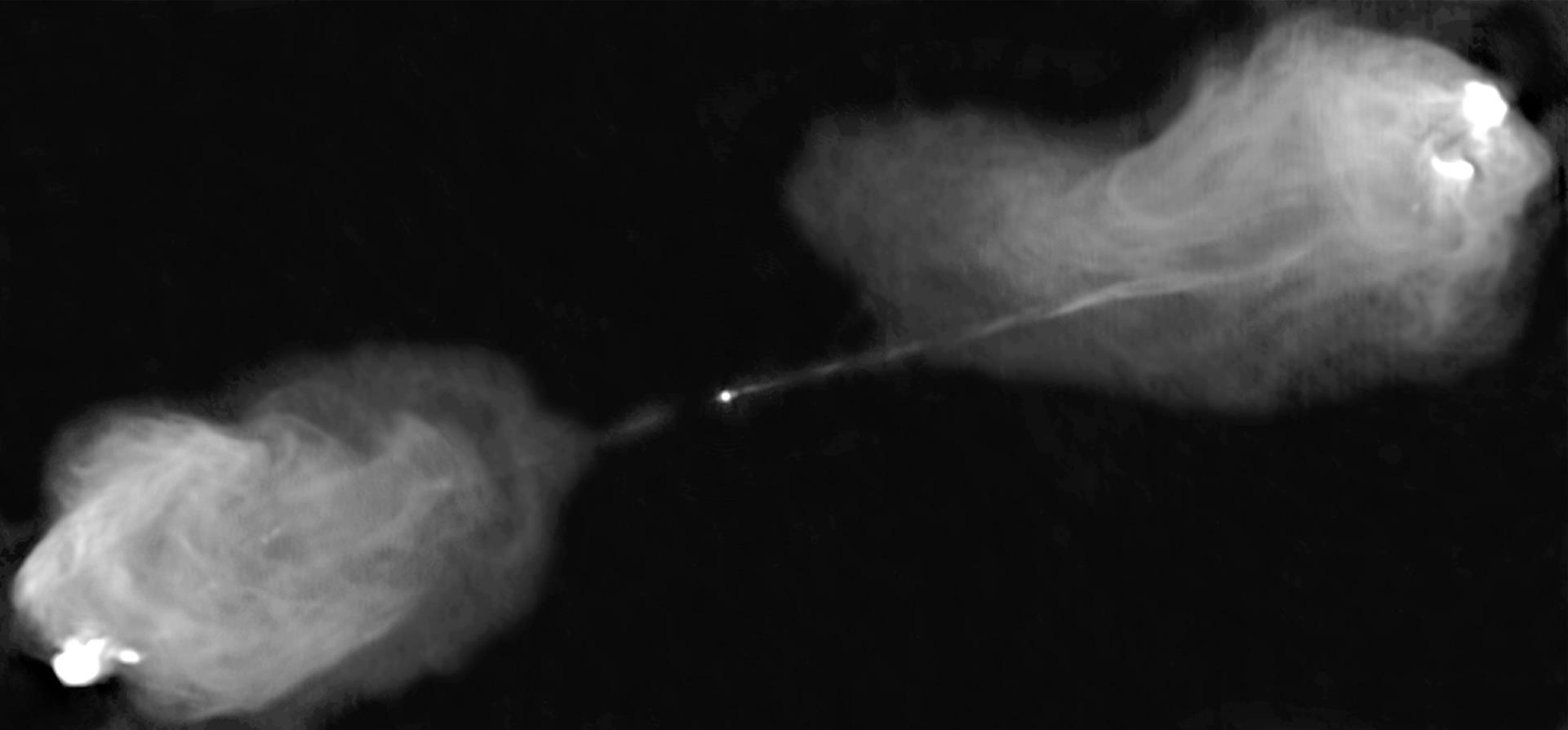 Bilde av radiostrålingen fra Cygnus A Radiostrålingen kommer fra