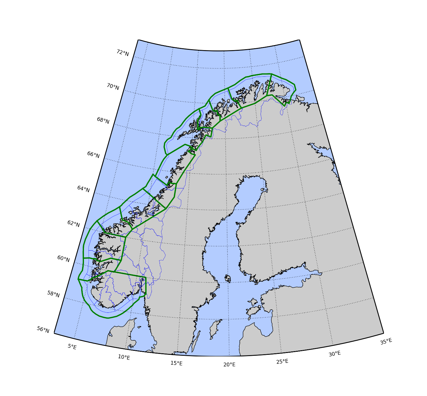 Produksjonsområder - nasjonalt Forslag fra NFD: - det skal etableres 12 produksjonsområder: 1. Svenskegrensen til Karmøy 2. Karmøy til Sotra 3. Nordhordland til Stadt 4. Stadt til Hustadvika 5.