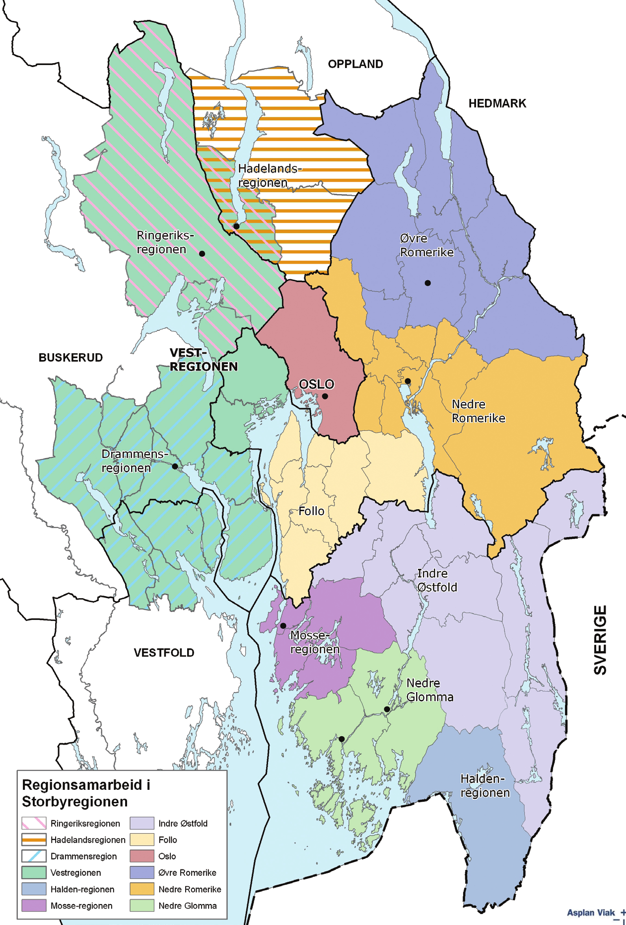 Innledning Osloregionen er en strategisk samarbeidsallianse som omfatter Oslo kommune, alle kommunene Akershus og Østfold, de nærmeste kommunene til Oslo i Oppland, Buskerud og Vestfold samt Akershus