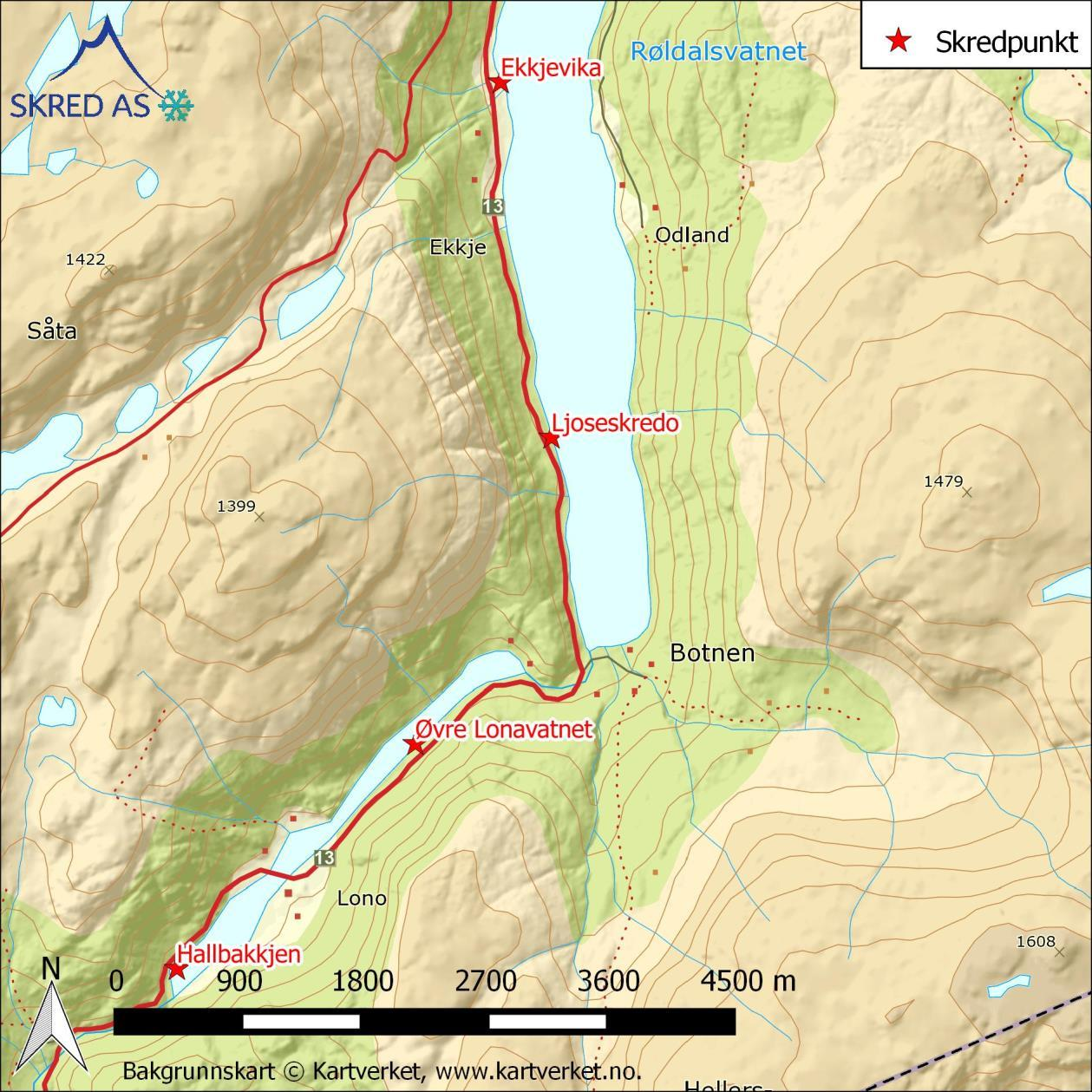 Oppdrag: 16032 Odda, Røldal - Skredfarevurderinger Rv13 Rapport: Sikringstiltak med kostnadsoverslag Dokument nr.: 16032-02-1.