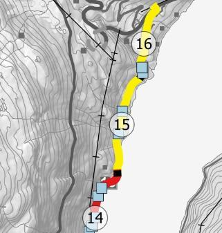 Rv. 13 Brattlandsdalen, Hordaland grense - Håra, strekningsanalyse 38 Parsell: 7 Vikanes - Håra Km 14,0 16,0 Prosjektskildring Vegstandard: Profil 14000-14600 Veg i litt sidebratt terreng langs