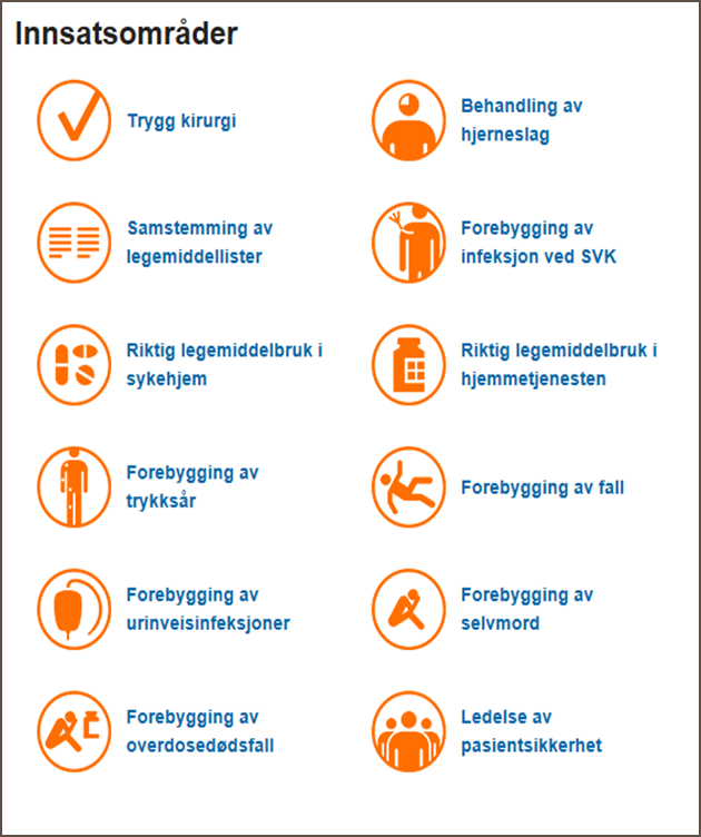 Innsatsområder NYE INNSATSOMRÅDER: Tidlig oppdagelse av forverret tilstand (sykehjem og hjemmetjeneste) Forebygging