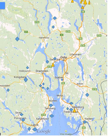 Funnsteder rundt oslofjorden Alminnelig rundt Oslofjorden, Krøderen, Randsfjorden, Men ikke Mjøsen!