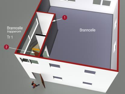 Figur 3: Fasade, nord Avstand fra vindu til gesims: 0,5 m 4.8.2 Trapperom Trapperom må utføres som egen branncelle selv om det ikke er en del av rømningsvei.