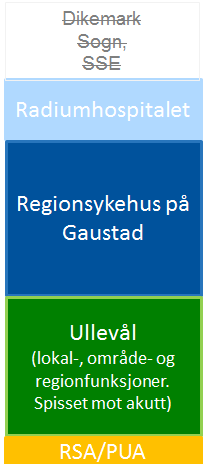 utdanning og effektiv drift. Løsningen med lokalsykehus i tillegg til lokalisering på Gaustad og Ullevål er derfor lagt til side før utredning av etappevis utvikling.