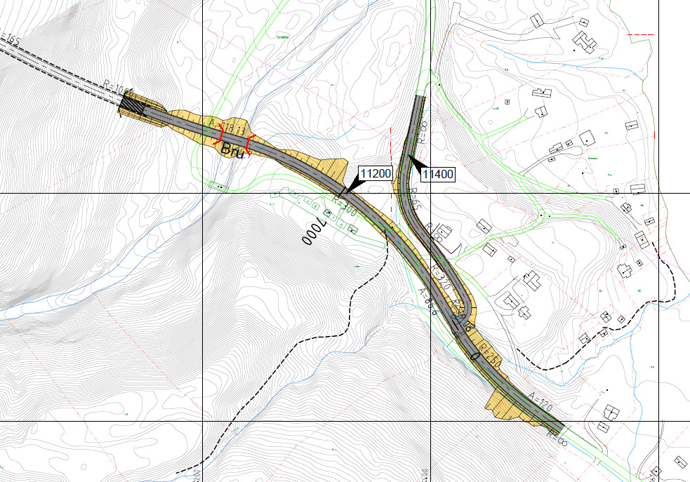 Figur 12: Alternativ 1, Mulig kryssløsning ved Oldereid Alternativ 2 tunnel Hogndalen - Hoset Dette alternativer er vist med blå strek på figuren nedenfor.