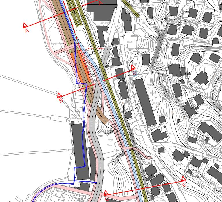 4 Fløen 4.1 Kryssing av Møllendalsveien i plan Ved Fløen er det kryssing av Møllendalsveien som må løses. Data fra NVDB viser en ÅDT på ca. 1500 kjt/døgn i Møllendalsveien.