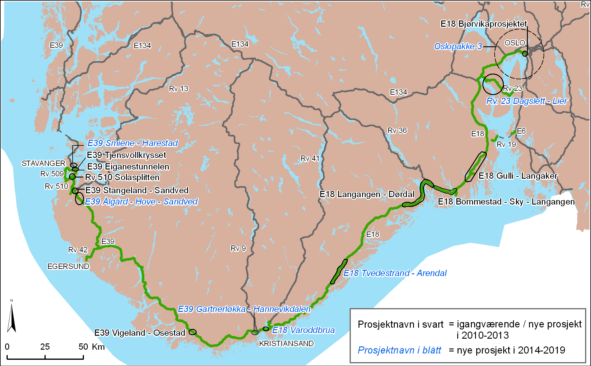 Rute 3 E18 Oslo Kristiansand og E39 Kristiansand Stavanger med tilknytninger 2010-2013 2014-2019 2010-2019 Stat Anna Stat Anna