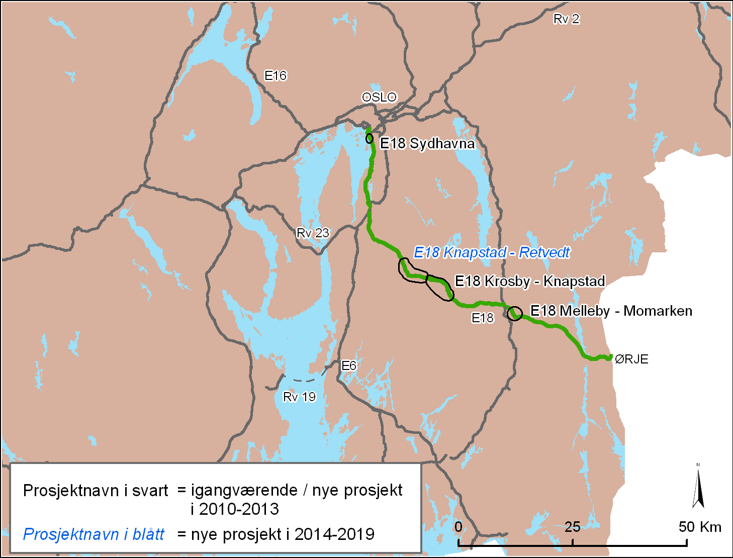 Rute 2a E18 Riksgrensen/Ørje - Oslo 2010-2013 2014-2019 2010-2019 Stat Anna Stat