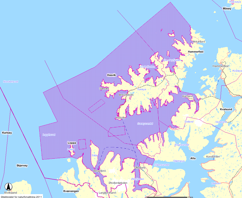 Ecofact rapport 127 Side 21 Figur 14. Foreslått marint vern i Lopphavet, Sørøysundet og fjordene innenfor. Kilde Direktoratet for naturforvaltning. 6.