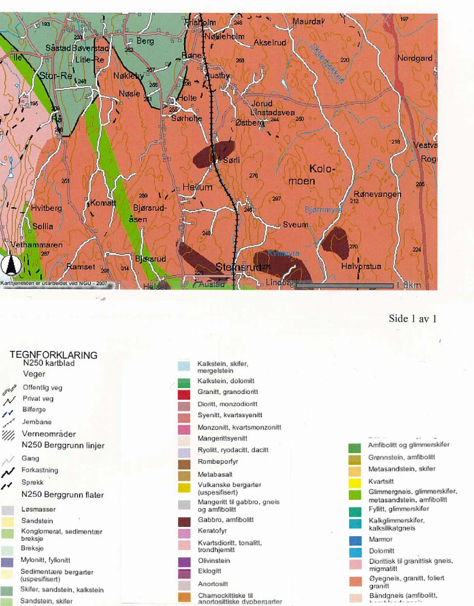 7.2.2 Geologi Eksisterende situasjon Hovedbergarten i området er granitt.