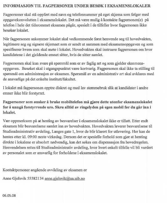 Vedlegg: Retningsline frå Studieadministrativ avdeling: