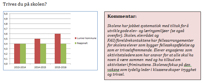 Det har de siste årene vært en jevn og god utvikling av elevenes trivsel i Lunnerskolen.