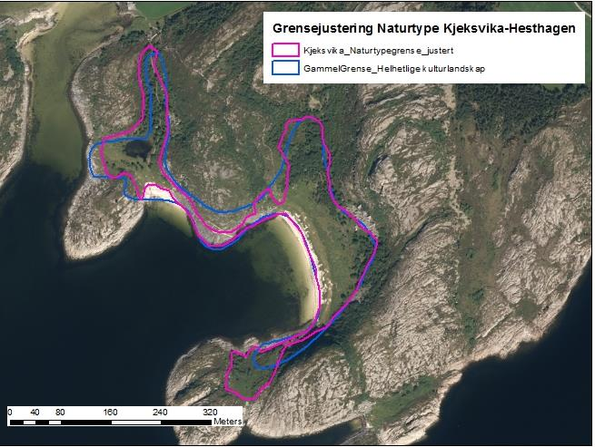 Figur 27. Forslag til grensejustering av lokaliteten i Kjeksvika-Hesthagen (pr. 2015), som også foreslås flyttet til naturtypemodulen. Kartgrunnlag: Norge Digitalt Figur 28.